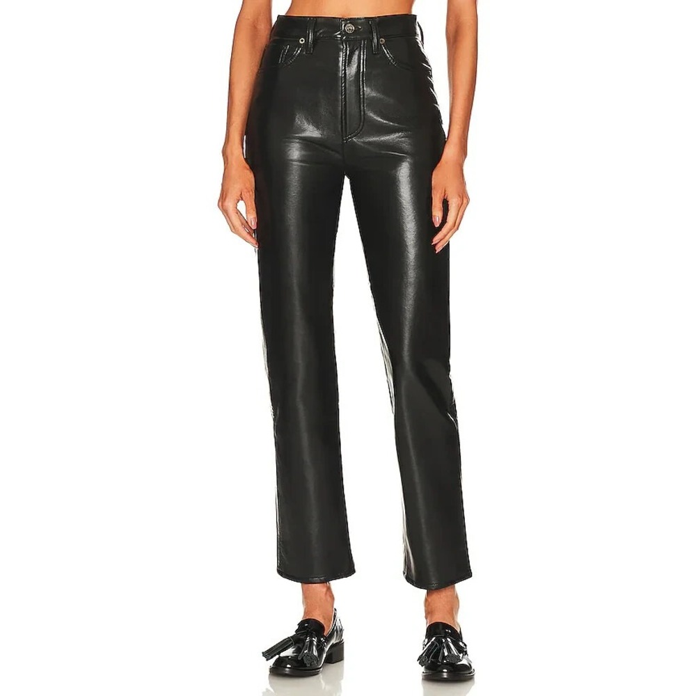 AGOLDE Recycled Leather Fitted 90's Women 36x29 (Tag 33) Black Straight Leg $348